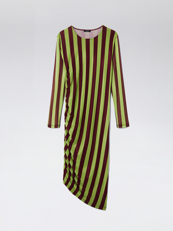 Striped Tulle Midi Dress, Multicolor, hi-res