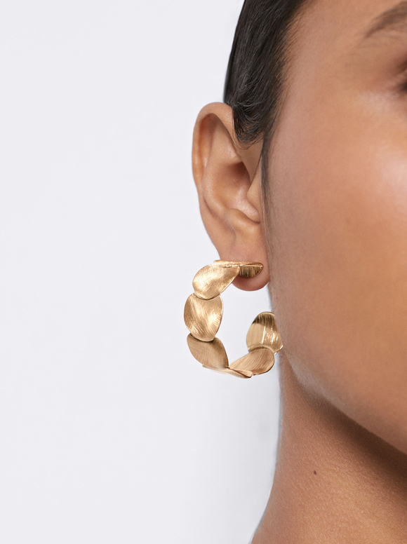 Golden Hoop Earrings , Golden, hi-res