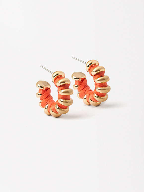 Earrings With Ráfia, Orange, hi-res