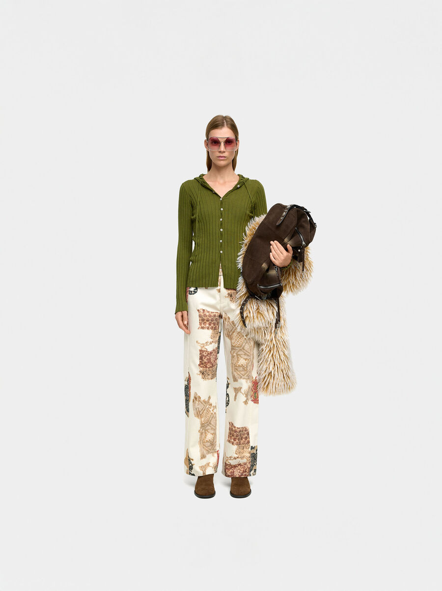 Knit sweater with hood