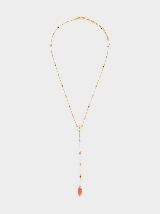 Silver Necklace With Leaf Pendant, Multicolor, hi-res