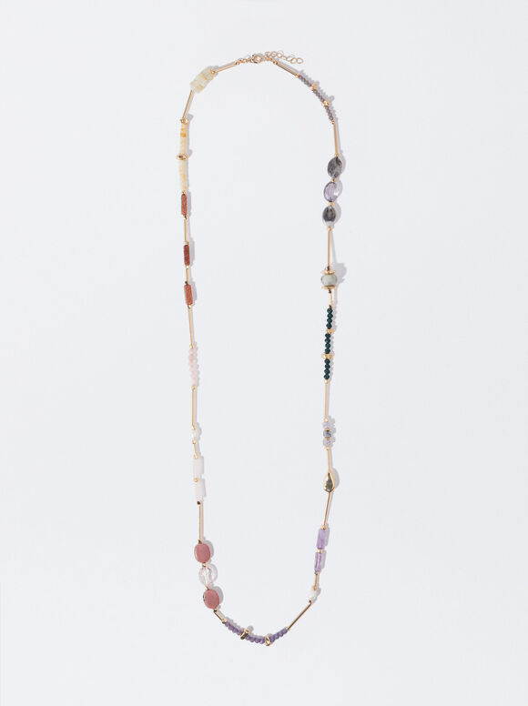 Bunter Halskette Mit Steinen, Mehrfarbig, hi-res