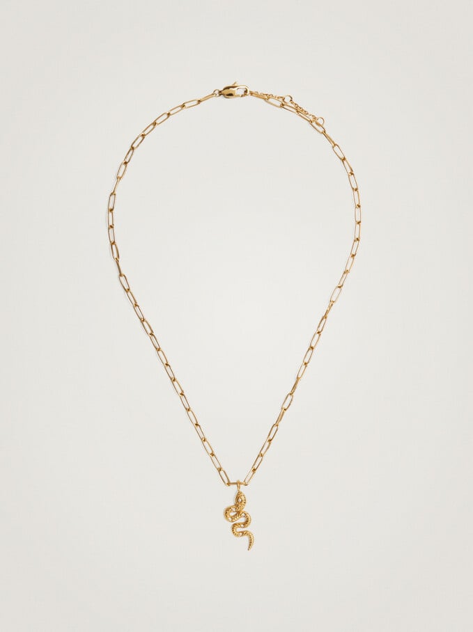 Short Stainless Steel Necklace With Snake, Golden, hi-res