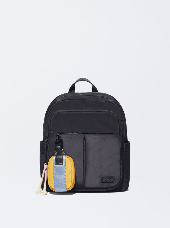 Nylonrucksack Mit Abnehmbarer Geldbörse, Schwarz, hi-res