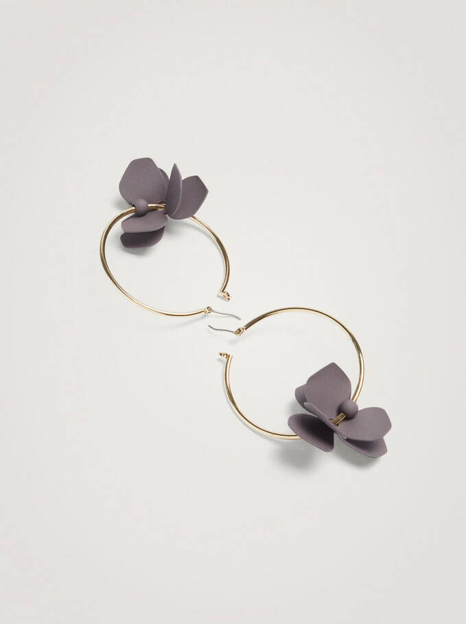 Large Hoop Earrings With Flower, Violet, hi-res