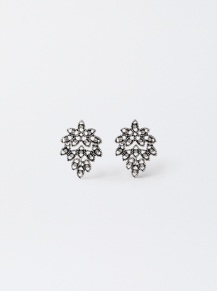 Medium Rhinestone Earrings, Silver, hi-res