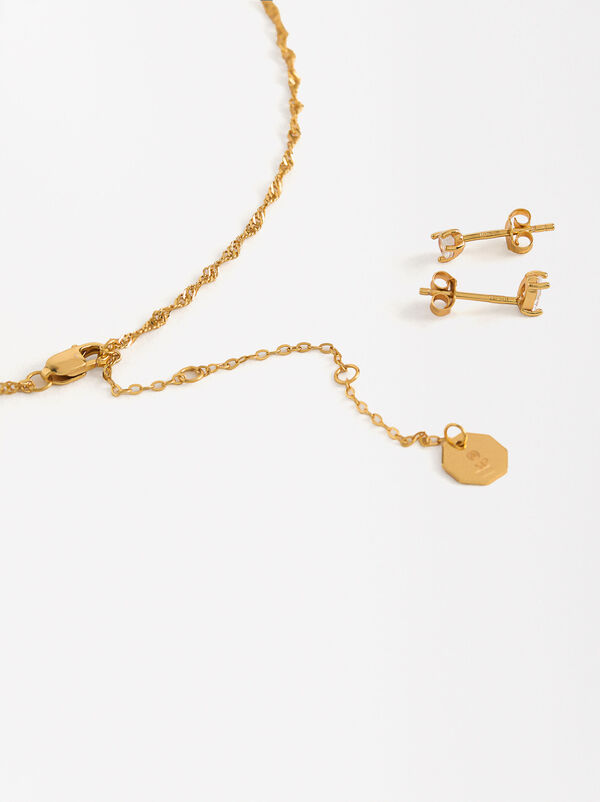Necklace and earring set with zirconias - 925 sterling silver