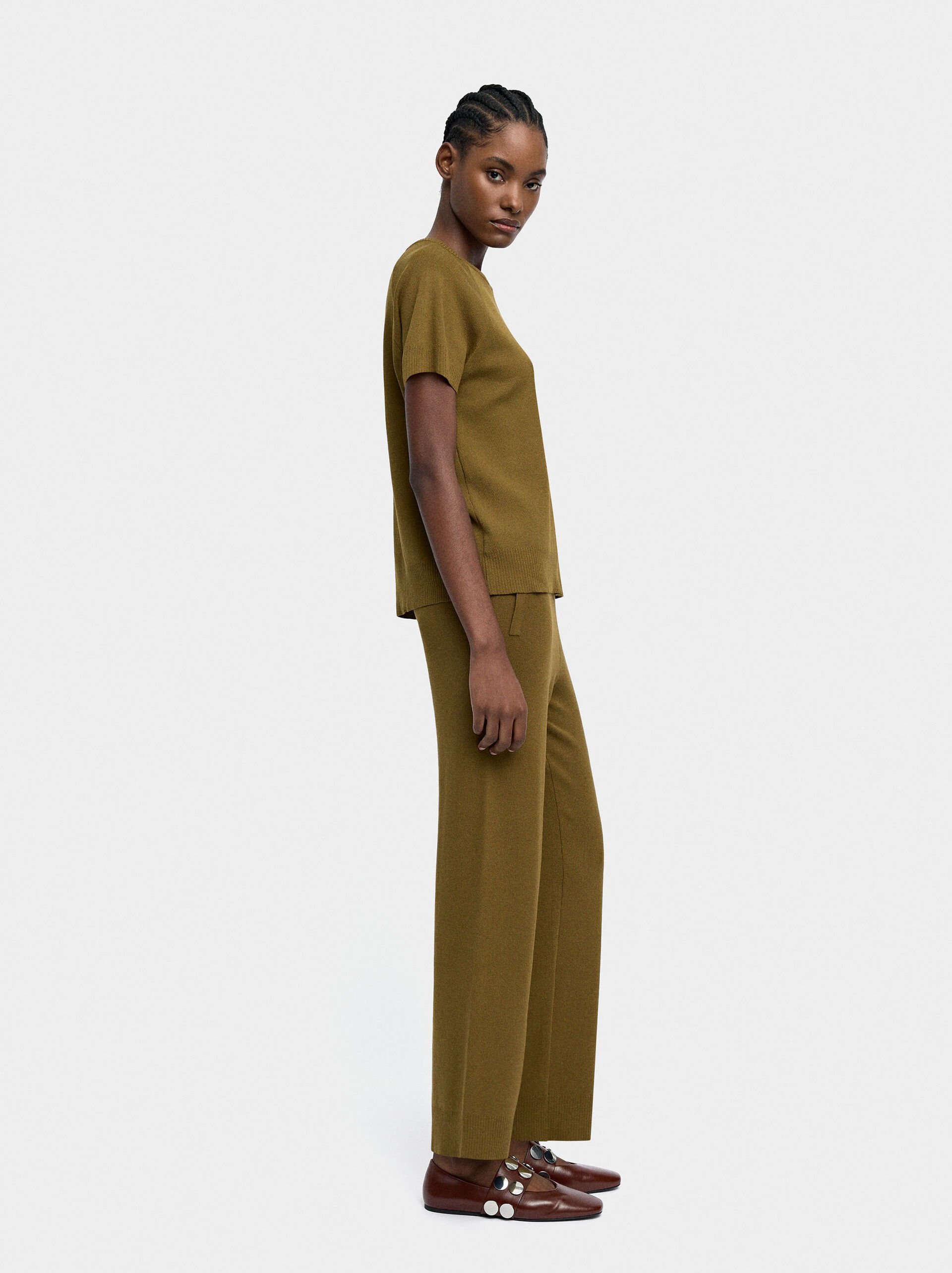 Elastic waist knit trousers image number 2.0