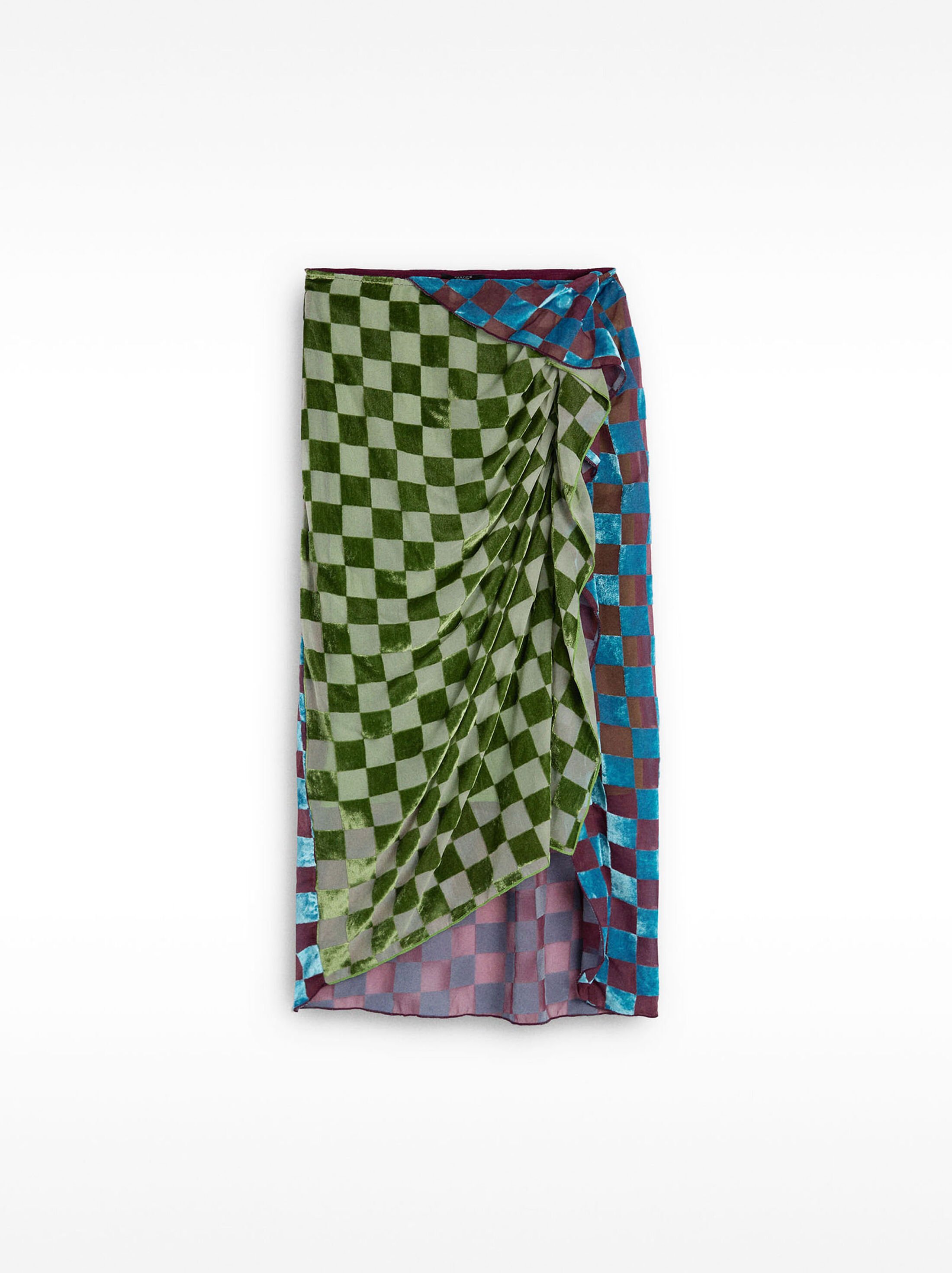 Velvet check skirt image number 7.0
