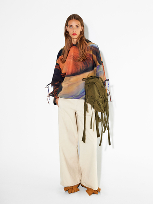 Online Exclusive - Printed Sweater With Hood, Multicolor, hi-res