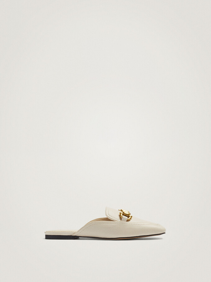 Mule Loafers With Metal Buckle Detail, White, hi-res