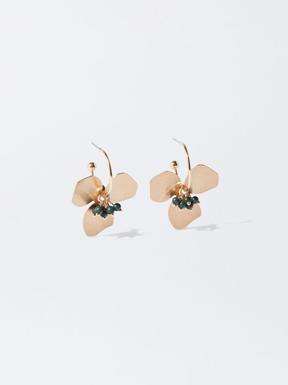 Flower Hoop Earrings, Green, hi-res