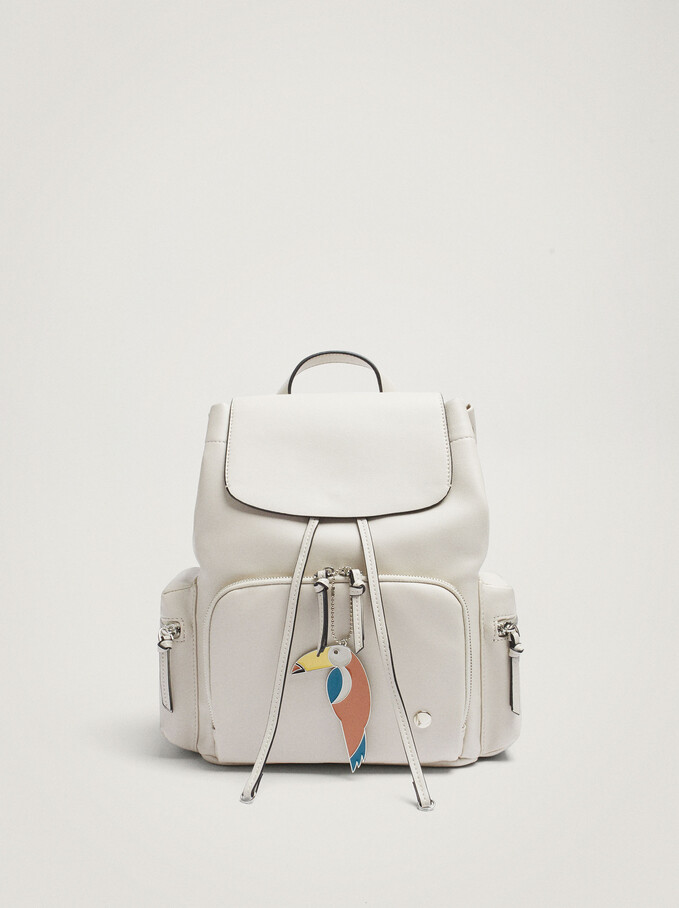 Backpack With Toucan Pendant, Ecru, hi-res