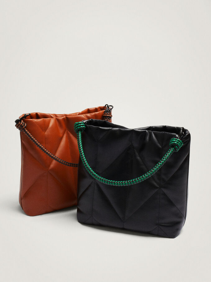 Quilted Shoulder Bag With Double Strap, Black, hi-res