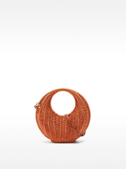 Round straw-effect crossbody bag