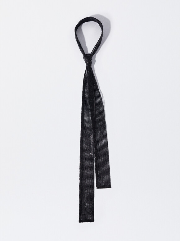 Sequined Tie, Black, hi-res