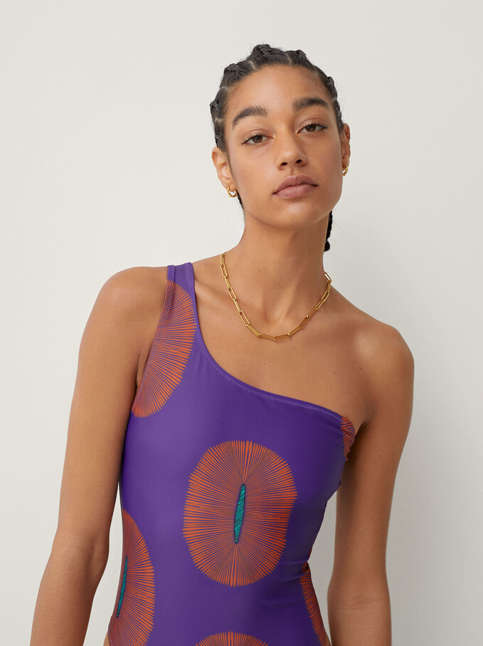 Asymmetric Swimsuit With Detachable Strap, Purple, hi-res