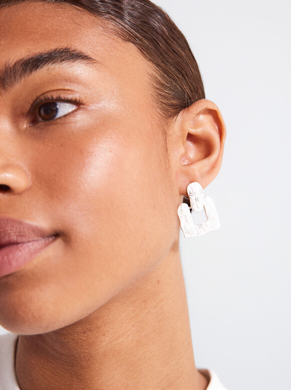Earrings With Matte Effect, White, hi-res