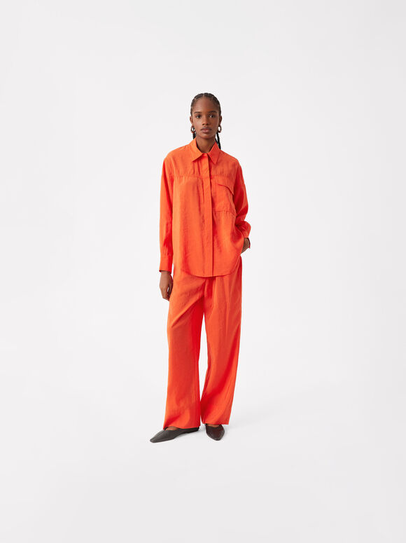 Pantalón Recto Con Pinzas, Naranja, hi-res