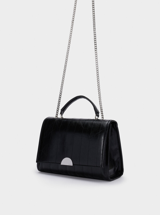 Shoulder Bag With Contrast Strap, Black, hi-res