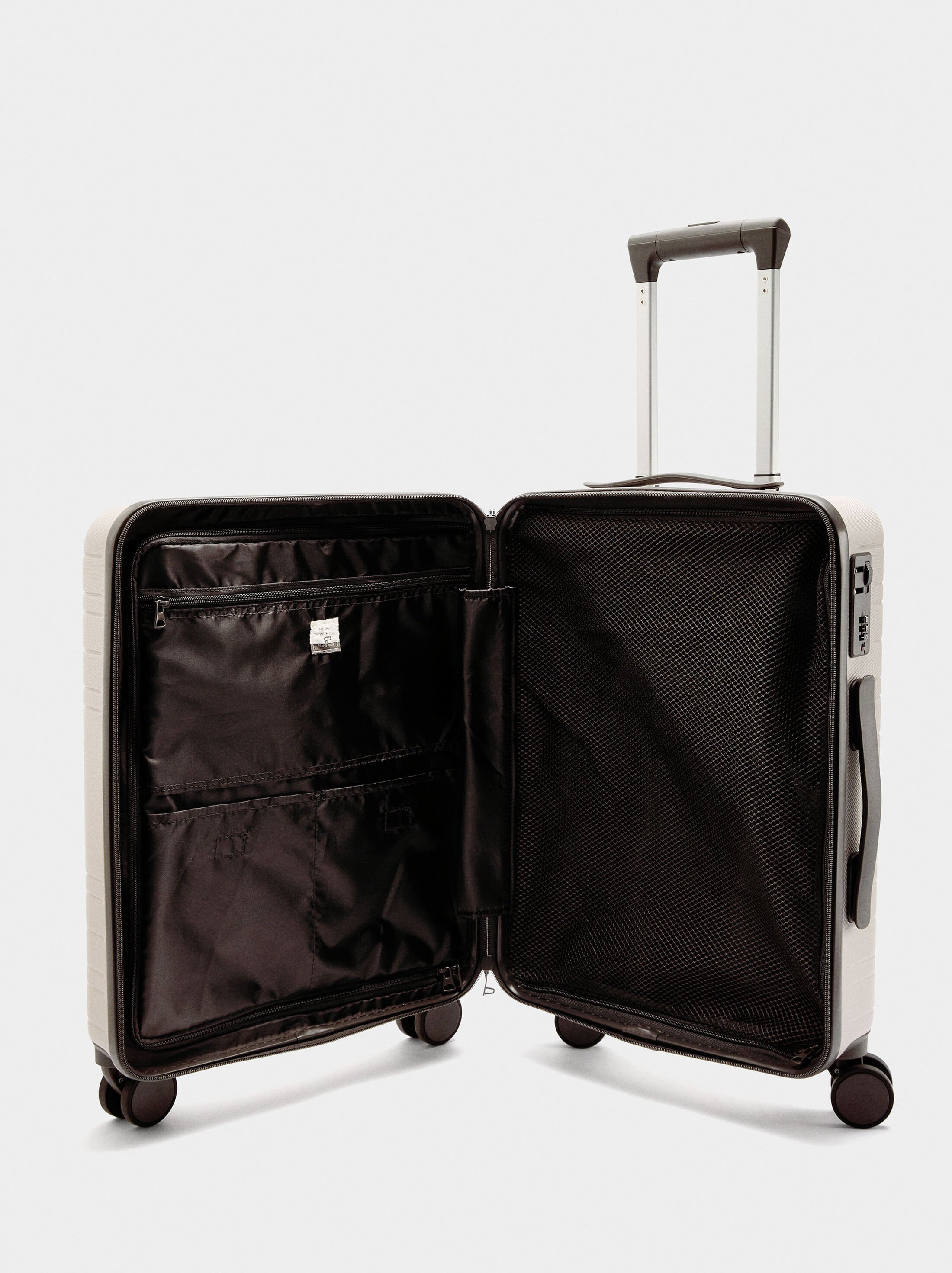 Striped travel suitcase image number 4.0