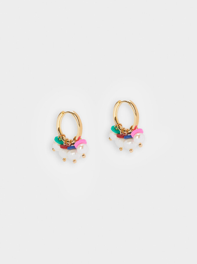 Hoop Earrings With Pearls, Multicolor, hi-res