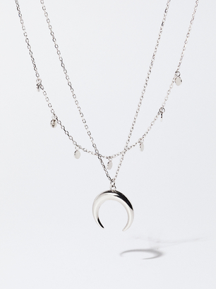 Kurze Halskette Aus Silber 925 Mit Zierhorn, Silber, hi-res
