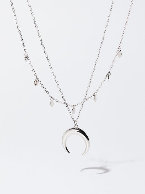 Short 925 Silver Necklace With Horn Pendant