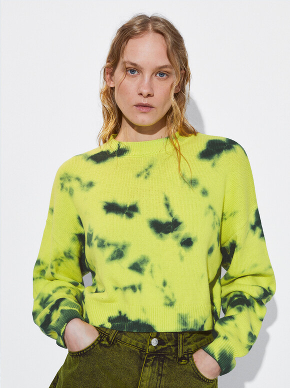 Cotton Printed Sweater, Green, hi-res