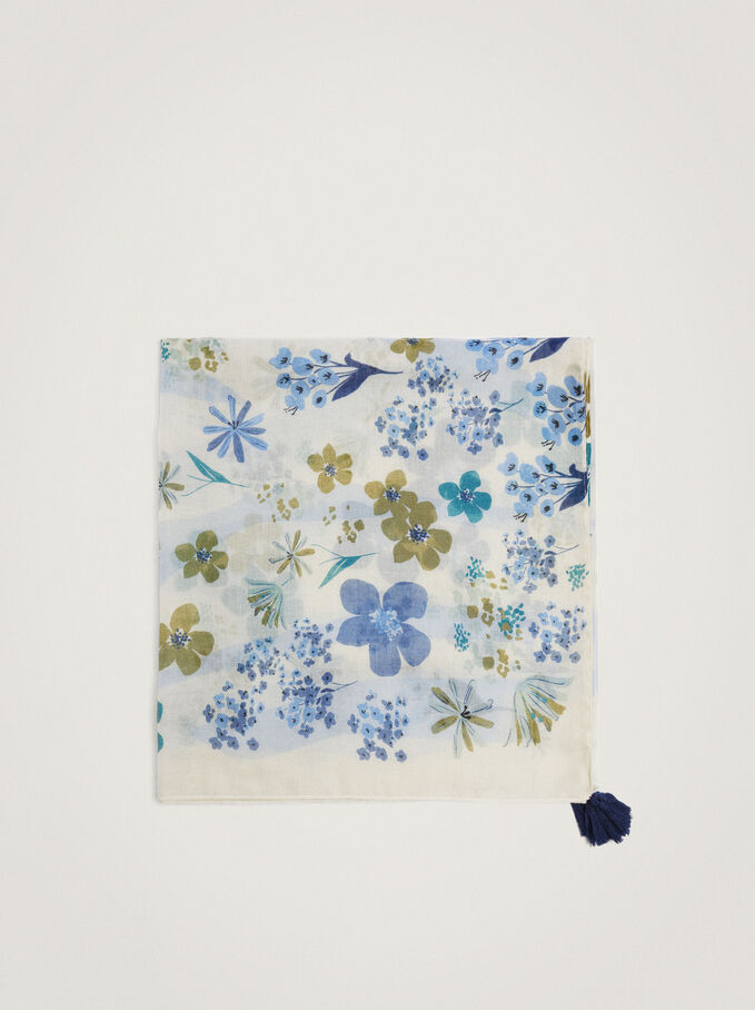 Pañuelo Con Estampado Floral, Azul, hi-res