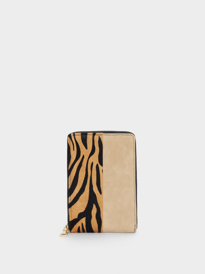 Leather Mobile Phone Bag With Print, Camel, hi-res