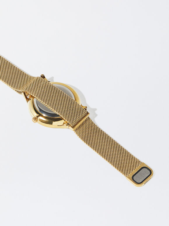 Watch With Stainless Steel Metallic Mesh Strap, Golden, hi-res