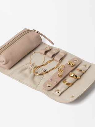 Personalized Leather Jewellery Case, Beige, hi-res
