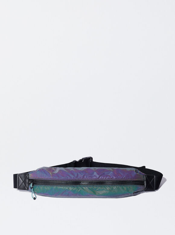 Online Exclusive - Nylon Reflective Bum Bag, Black, hi-res