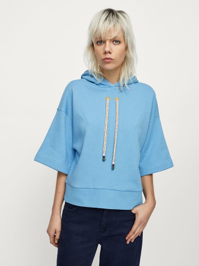 Knit Hoodie With Drawstring, Blue, hi-res