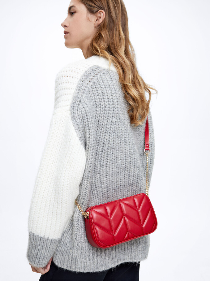 Quilted Crossbody Bag With Chain, Red, hi-res