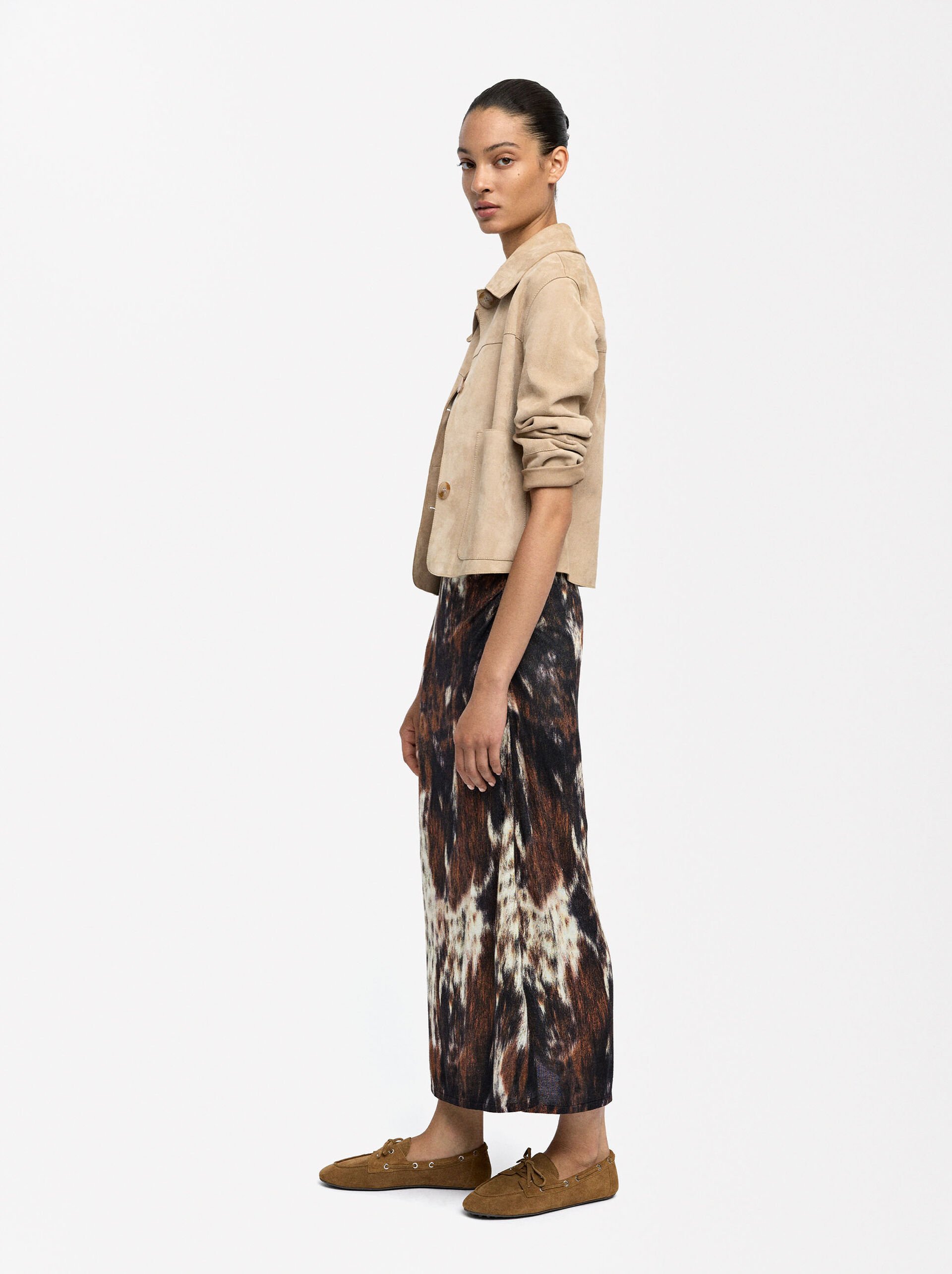 Long skirt in knit printed with animal print image number 2.0