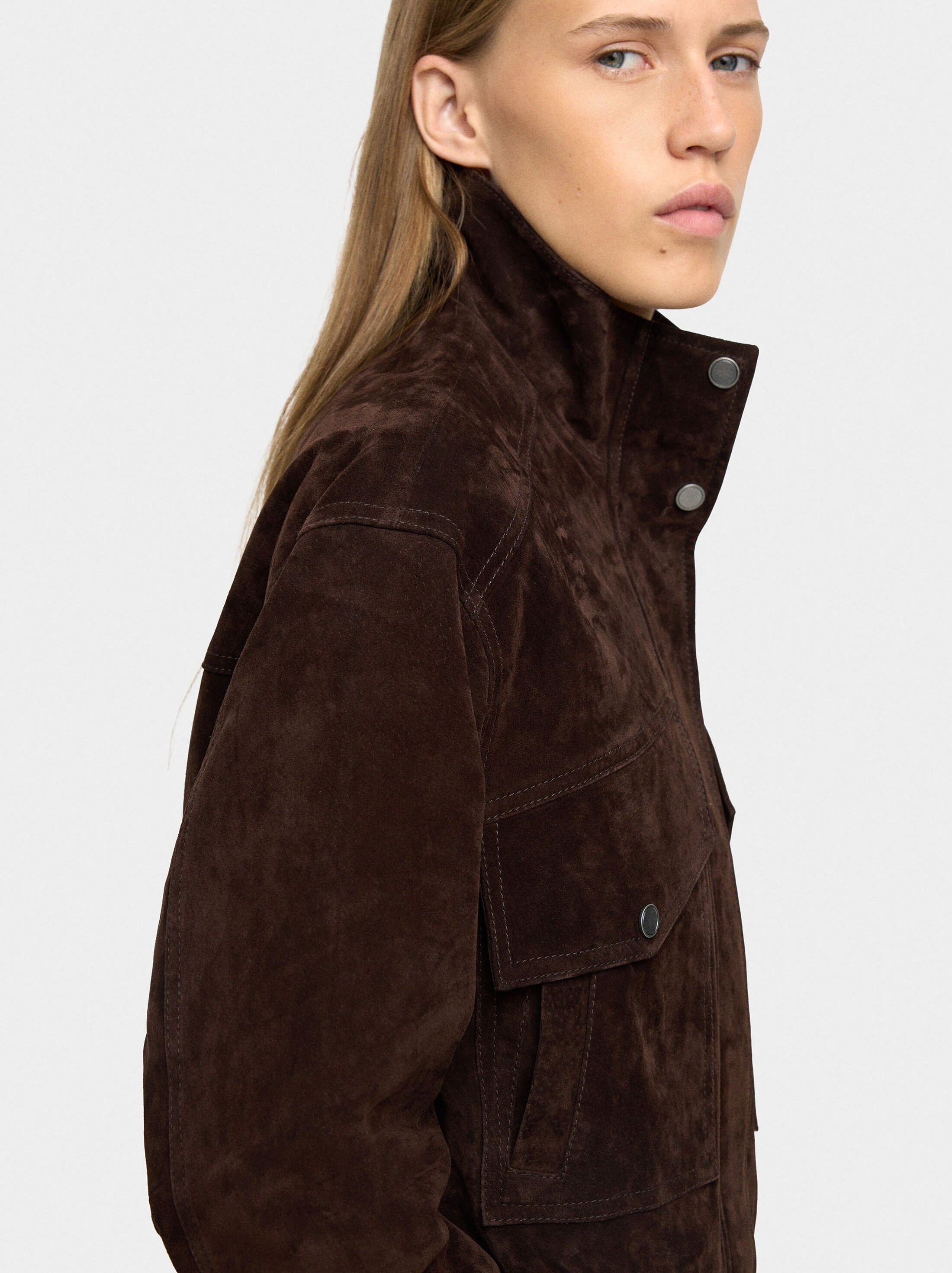 Leather jacket with high collar image number 2.0