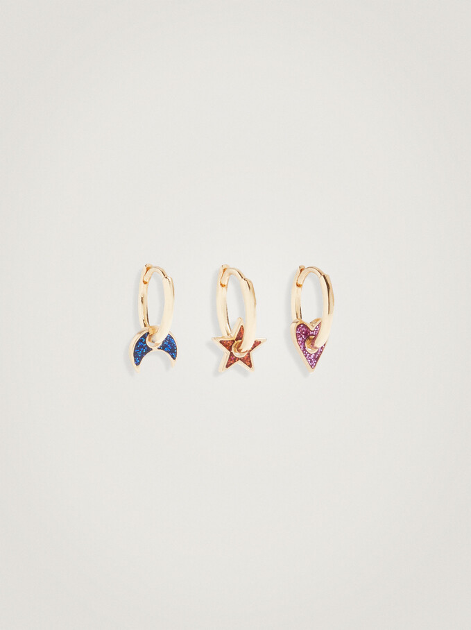 Set Of Hoop Earrings With Charms, Multicolor, hi-res