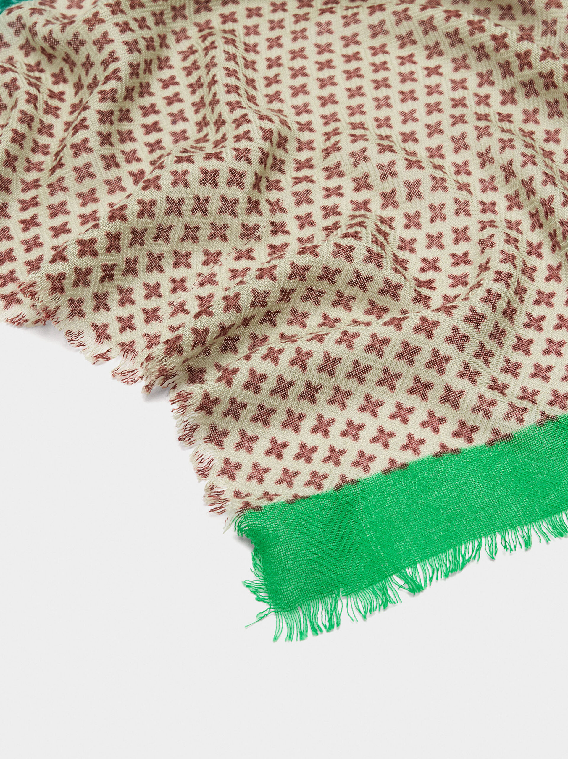 Printed scarf with wool contrast image number 1.0