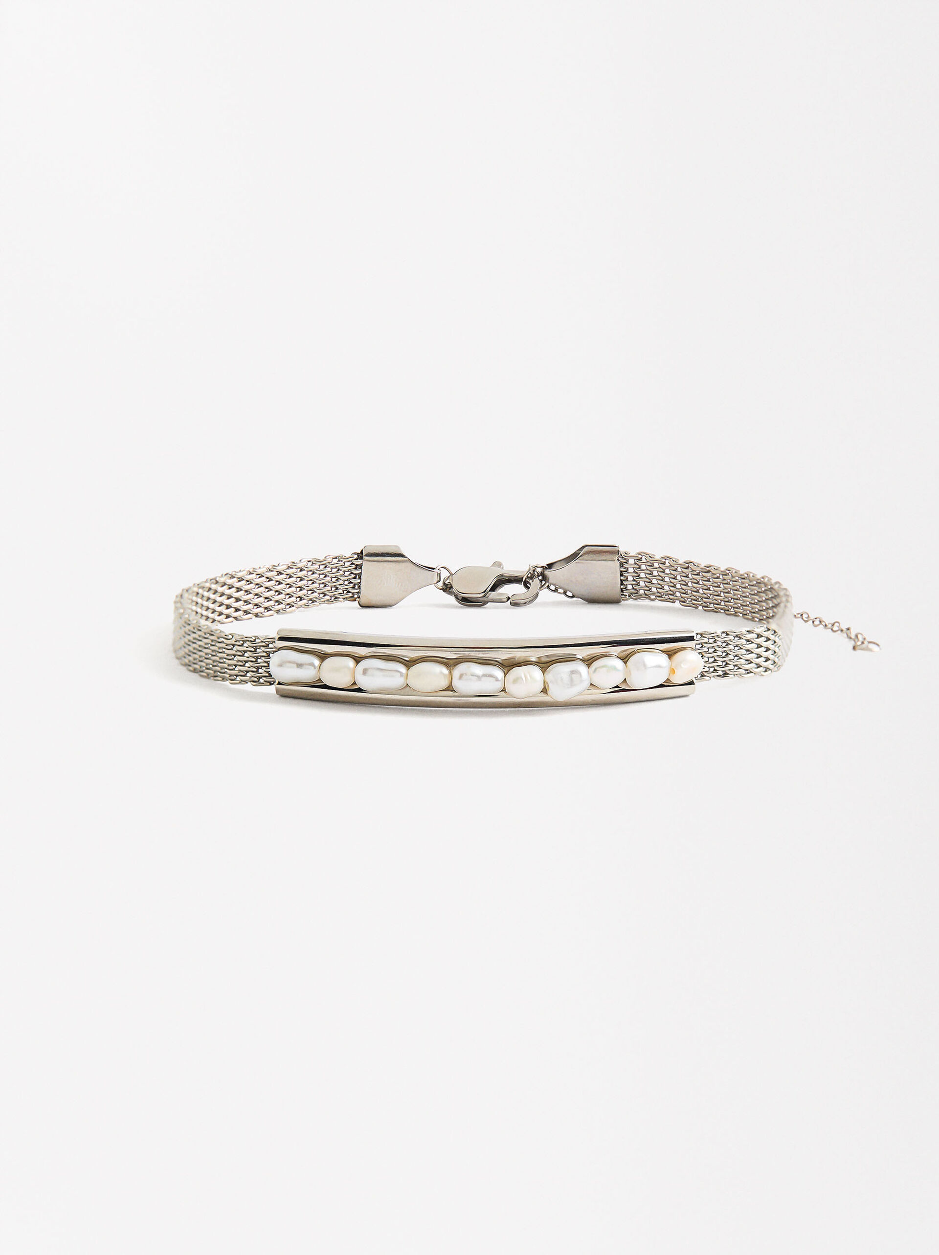 Pulsera de malla con perlas de agua dulce  - acero inoxidable image number 0.0