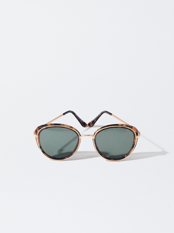 Metallic Sunglasses , Brown, hi-res
