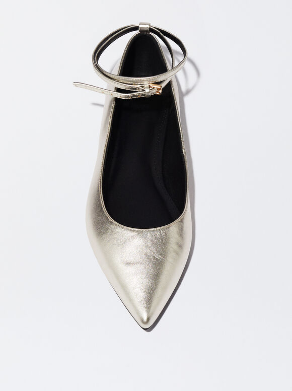 Leather Ballerinas , Golden, hi-res