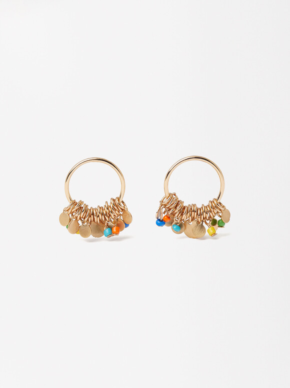 Golden Hoop Earrings, Multicolor, hi-res