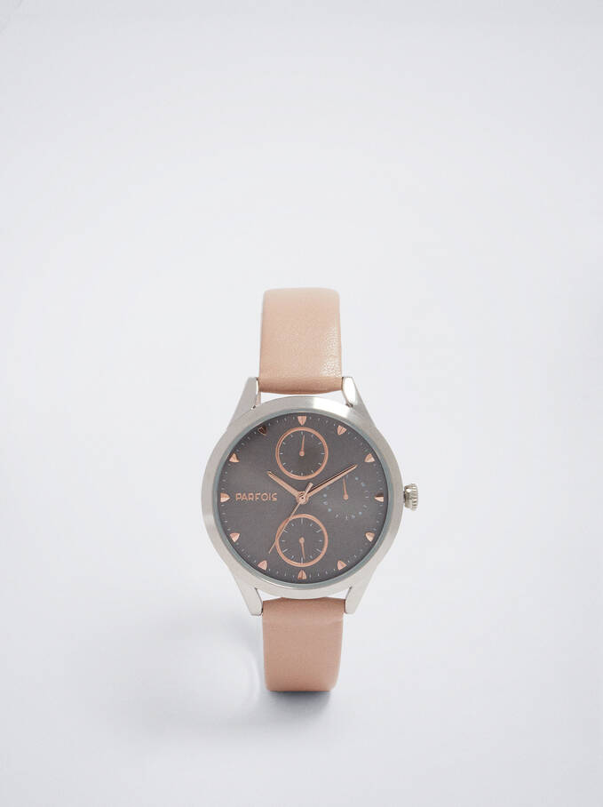 Watch With Leather Effect Wristband, Pink, hi-res