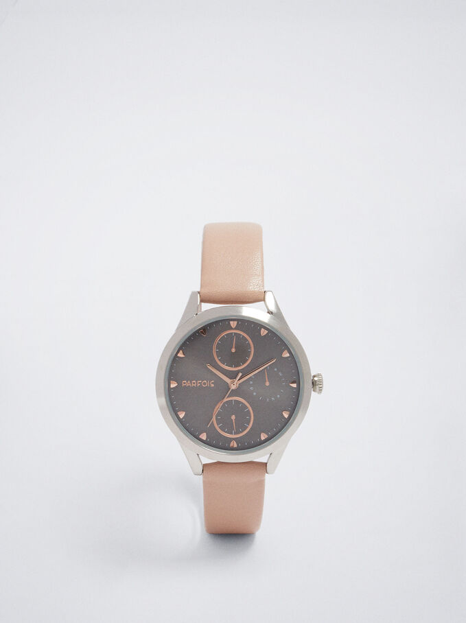 Watch With Leather Effect Wristband, Pink, hi-res