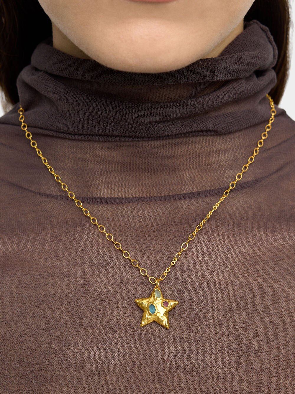 Star pendant necklace with stones - 18k gold swim