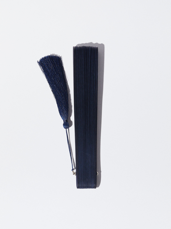 Bamboo Perforated Fan, Navy, hi-res