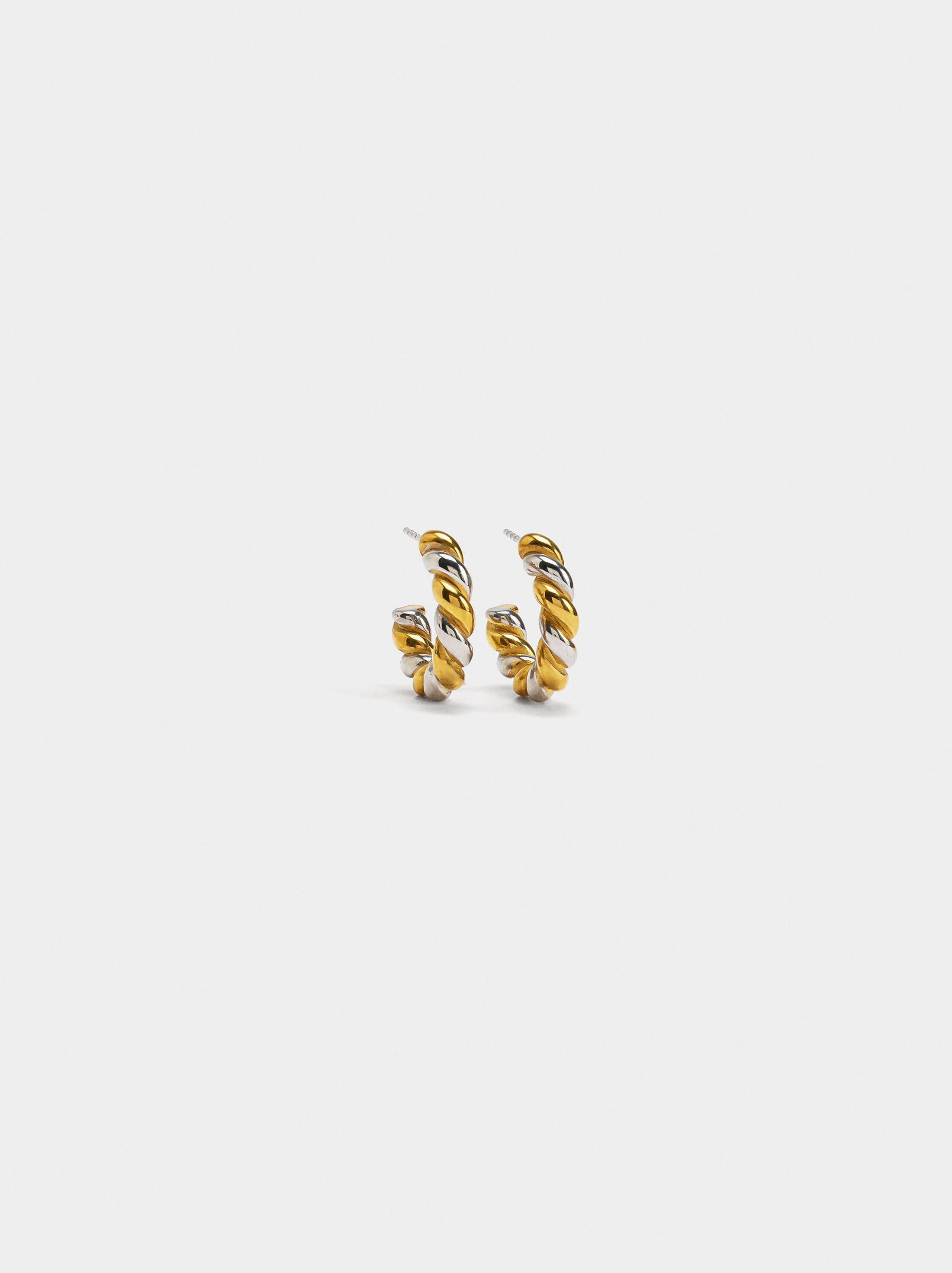 Bicolor interlaced hoop earrings - stainless steel image number 0.0