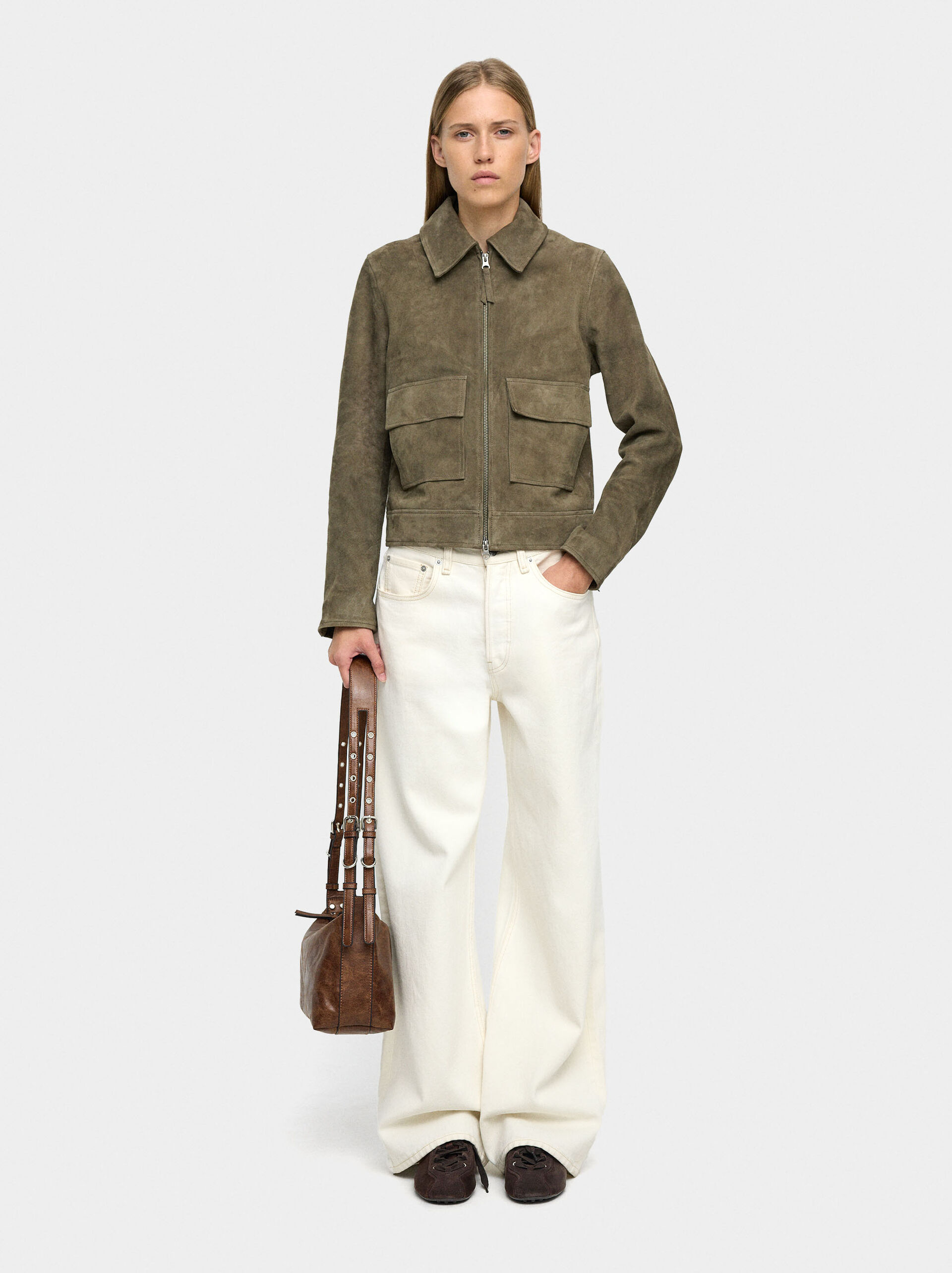 Veste en cuir avec fermeture éclair image number 0.0